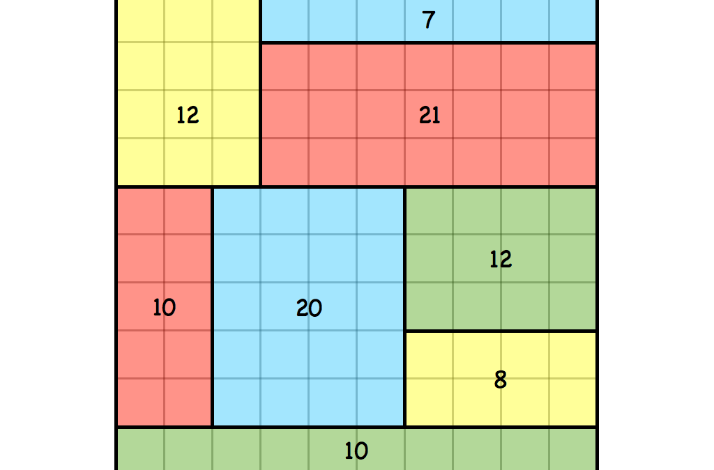 Mondrian Art Puzzles (multiplication, algebra)